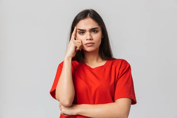 Sconvolto giovane ragazza che soffre di mal di testa — Foto Stock