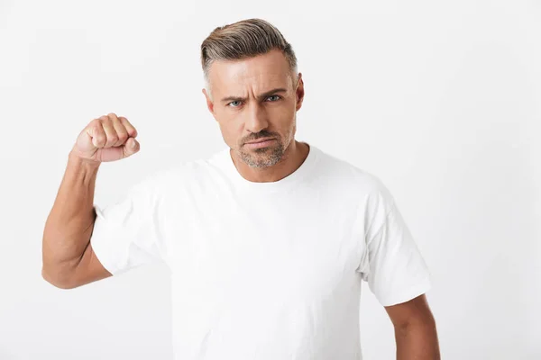 Image of masculine man 30s with bristle wearing casual t-shirt s — Stock Photo, Image