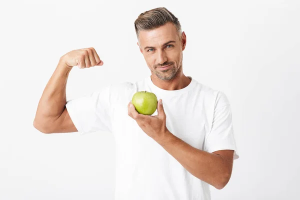 Imagen del hombre sin afeitar de 30 años con cerdas con camiseta casual sh —  Fotos de Stock