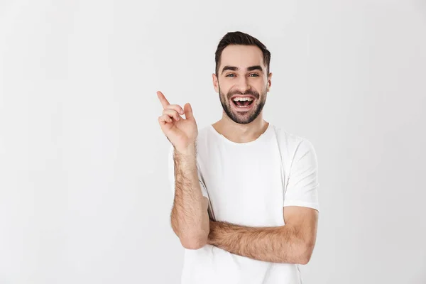 Handsome cheerful man wearing blank t-shirt — Stock Photo, Image