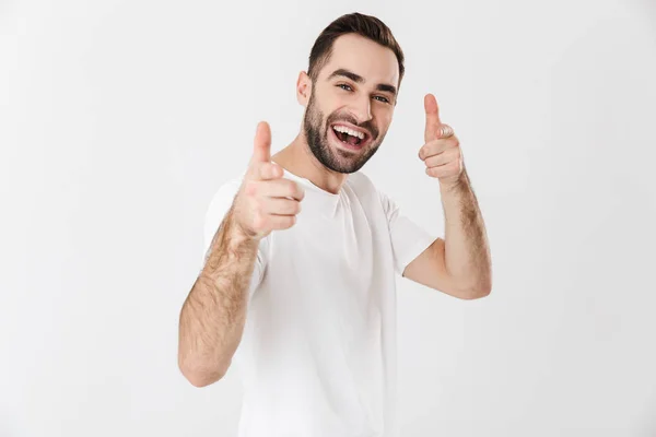 Handsome cheerful man wearing blank t-shirt — Stock Photo, Image