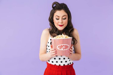Retro polka nokta elbise h muhteşem pin-up kadın 20s Portresi