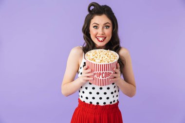 Retro polka nokta elbise h Avrupa pin-up kadın 20s portresi