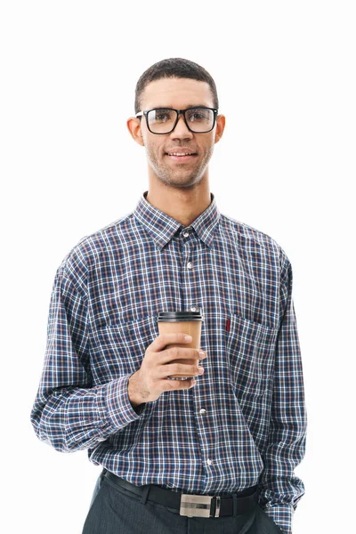 Portrait of a happy young man wearing plaid shirt — Stock Photo, Image