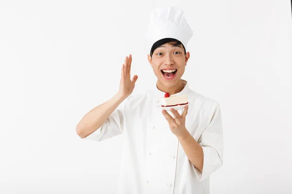 Excité asiatique chef portant uniforme debout — Photo