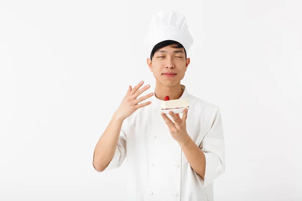 Imagem do chefe chinês profissional homem em branco cozinheiro uniforme sm — Fotografia de Stock