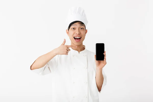 Imagen de jefe chino profesional hombre en uniforme de cocinero blanco un —  Fotos de Stock