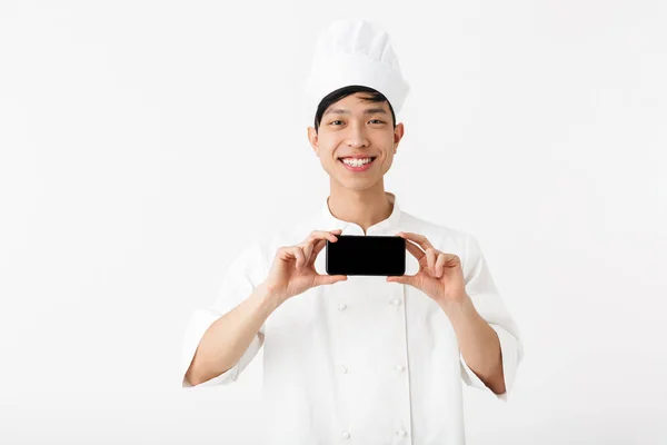 Image of happy chinese chief man in white cook uniform and chef' — Φωτογραφία Αρχείου