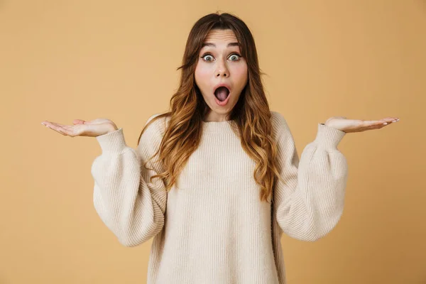 Beautiful young woman wearing sweater standing — Stock Photo, Image