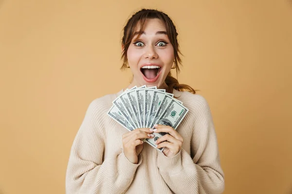 Beautiful young woman wearing sweater standing — Stock Photo, Image