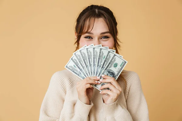 Beautiful young woman wearing sweater standing — Stock Photo, Image