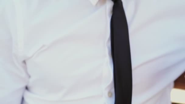 Nahaufnahme Eines Zufriedenen Geschäftsmannes Formalem Anzug Und Brille Der Sein — Stockvideo