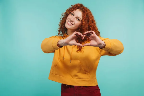 Portrait of cheery redhead woman 20s wearing leather jacket smil — Stock Photo, Image