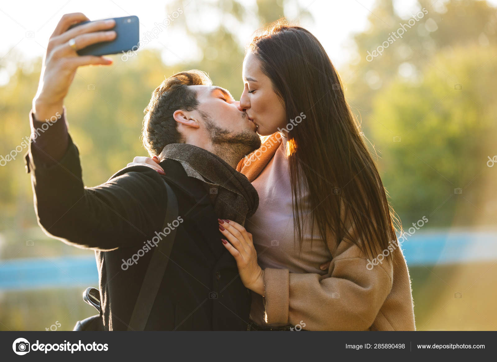 Happy Young Couple Kissing Pose Selfie Stock Photo 1019057590 | Shutterstock