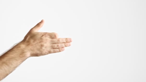 Cropped View Man Showing Gesture Dog Face Hand Showing Side — Stock Video
