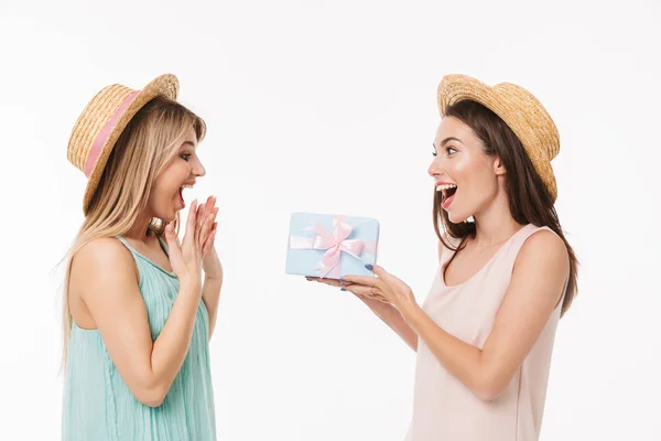 Two cheerful pretty young girls isolated — Stock Photo, Image