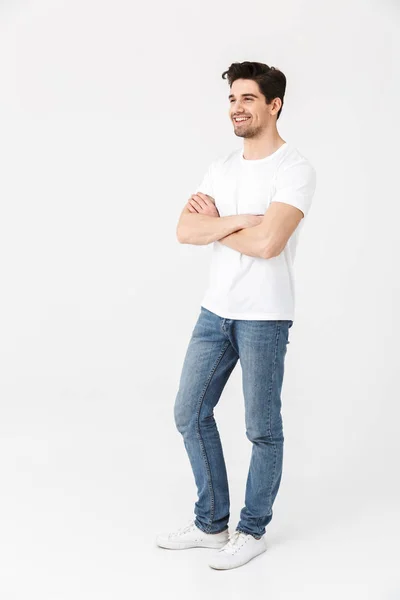 Happy young excited emotional man posing isolated over white wall background. — Stock Photo, Image