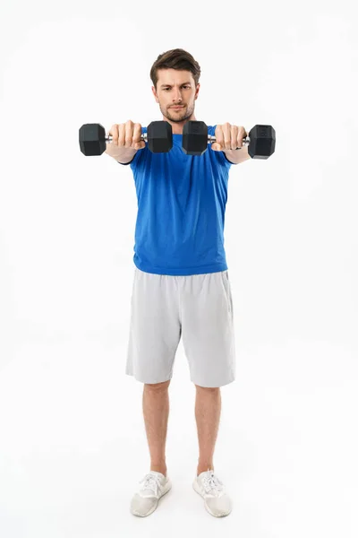Full length photo of caucasian sportsman in shorts and t-shirt l — Stock Photo, Image