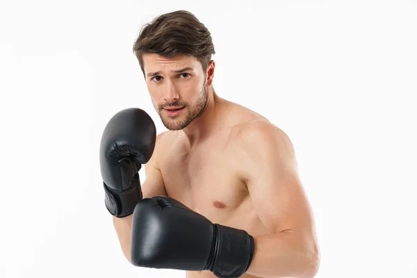 Handsome young fit shirtless sportsman standing — Stock Photo, Image