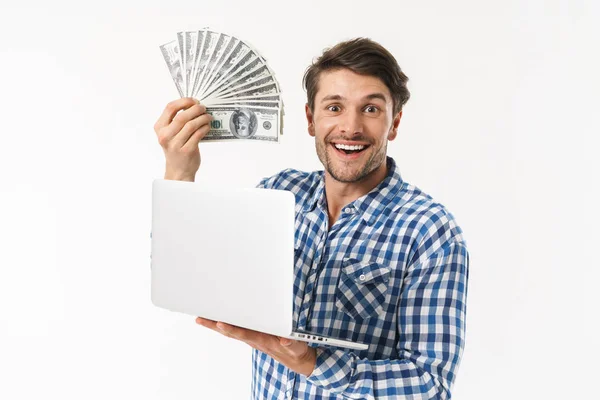 Attractive young brunette man wearing plaid shirt — Stock Photo, Image