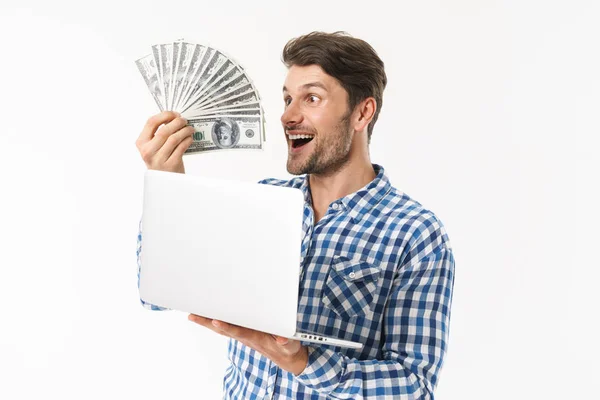 Attractive young brunette man wearing plaid shirt — Stock Photo, Image