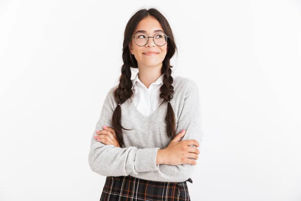 안경과 스코를 입고 사랑스러운 십대 소녀의 사진 클로즈업 — 스톡 사진