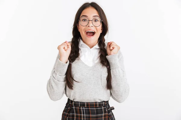 Фотография экстатичной девочки-подростка в очках и очках — стоковое фото
