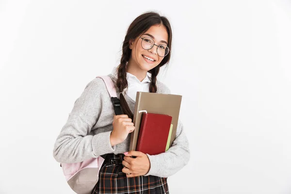 Foto de primer plano de la adolescente feliz con gafas que estresan — Foto de Stock