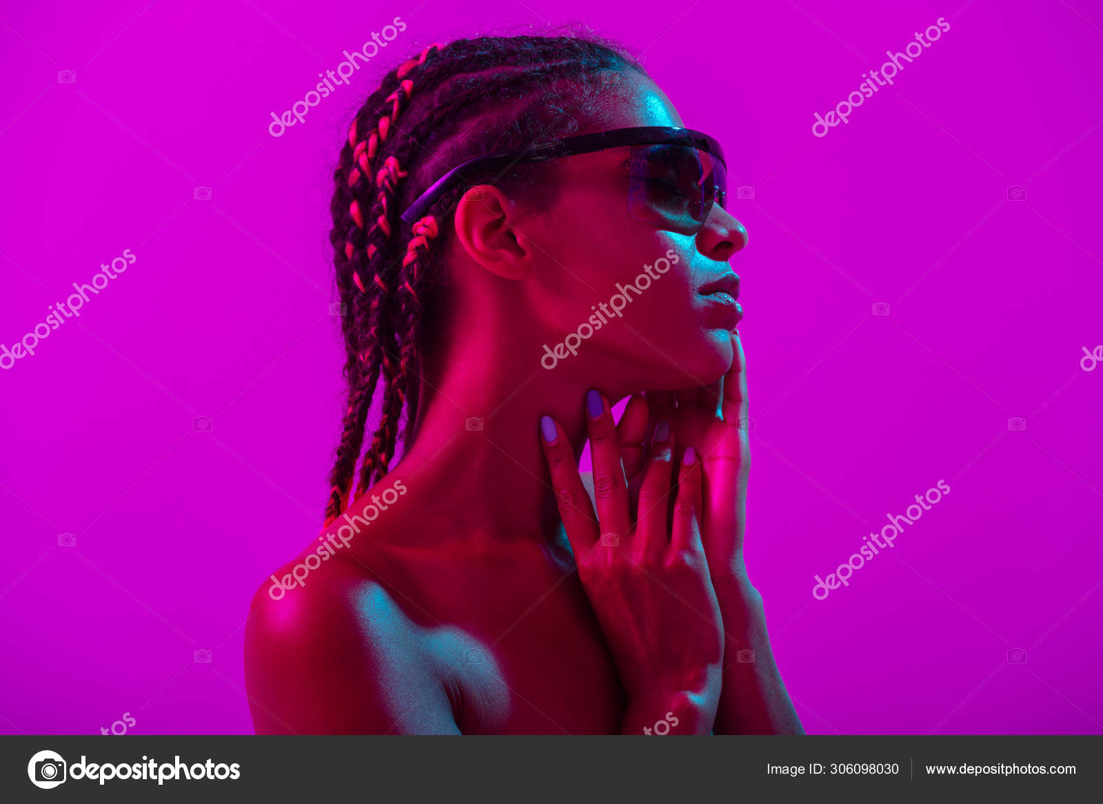 Attractive beautiful young african naked woman posing isolated over