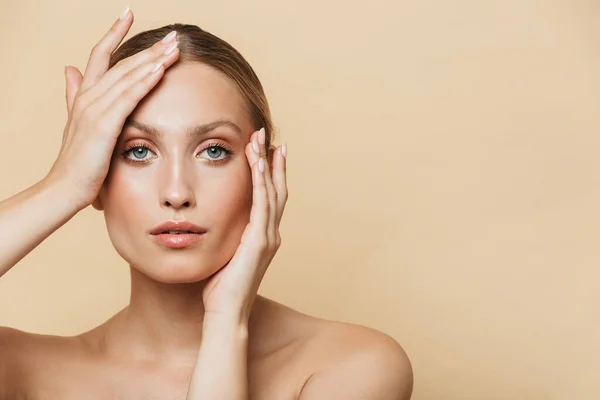 Image of seductive half-naked woman touching her face — Stock Photo, Image