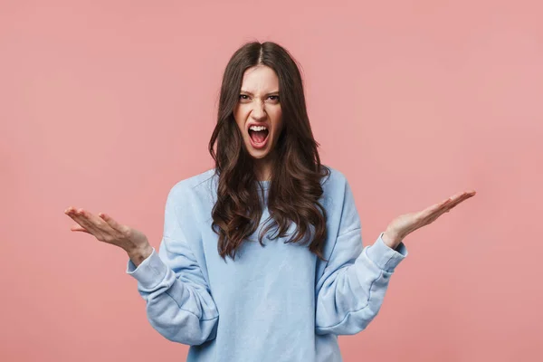 Imagen Mujer Morena Disgustada Con Camisa Casual Gritando Vomitando Sus —  Fotos de Stock