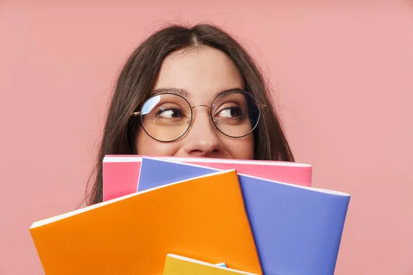 Afbeelding Van Aantrekkelijke Jonge Student Meisje Met Lang Bruin Haar — Stockfoto