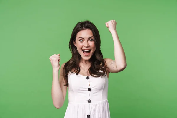 Εικόνα Του Ενθουσιασμένοι Ελκυστική Γυναίκα Ουρλιάζοντας Και Κάνοντας Χειρονομία Νικητής — Φωτογραφία Αρχείου