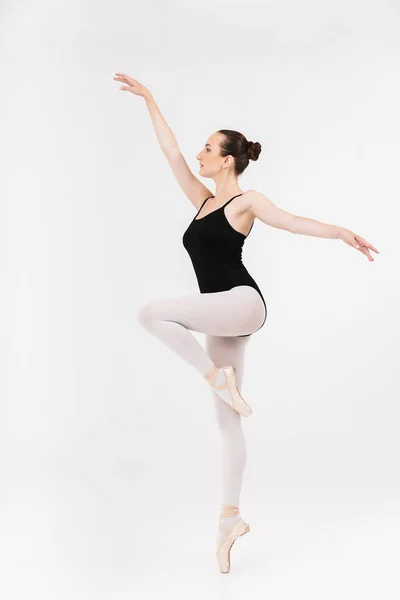 Image Caucasian Young Woman Ballerina Practicing Dancing Gracefully Isolated White — Stock Photo, Image