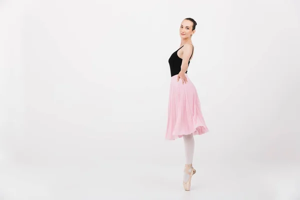 Bild Kaukasiska Unga Kvinna Ballerina Öva Och Dansa Graciöst Isolerad — Stockfoto