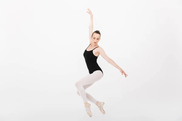 Image Caucasian Young Woman Ballerina Practicing Dancing Gracefully Isolated White — Stock Photo, Image