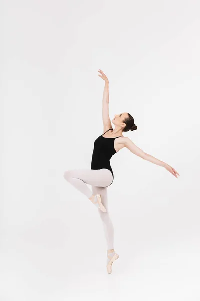 Image Caucasian Young Woman Ballerina Practicing Dancing Gracefully Isolated White — Stock Photo, Image