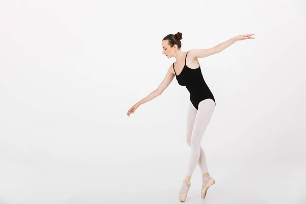 Image Caucasian Young Woman Ballerina Practicing Dancing Gracefully Isolated White — Stock Photo, Image