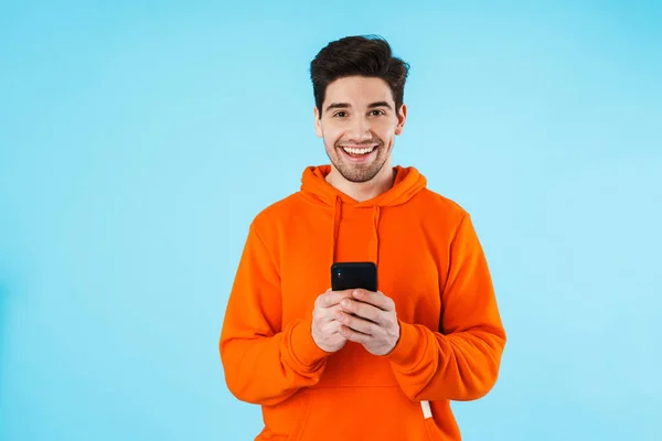 Retrato Joven Alegre Con Sudadera Con Capucha Pie Aislado Sobre — Foto de Stock