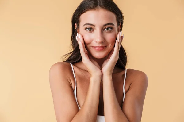 Imagen Una Hermosa Joven Sonriente Traje Baño Posando Aislada Sobre —  Fotos de Stock