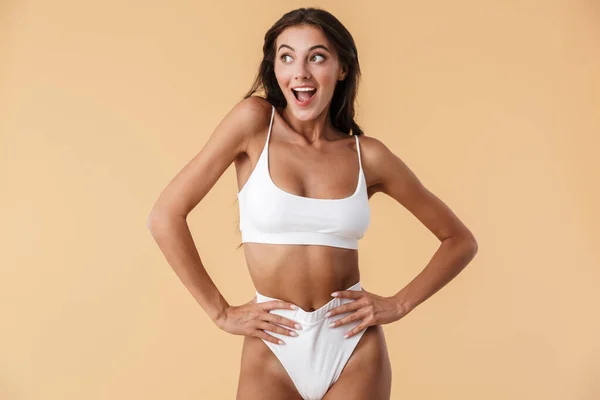 Imagem Uma Jovem Muito Feliz Surpreso Trajes Banho Posando Isolado — Fotografia de Stock