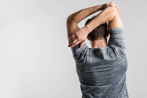 Beeld Van Rug Van Jonge Atletische Man Sportkleding Doen Oefening — Stockfoto