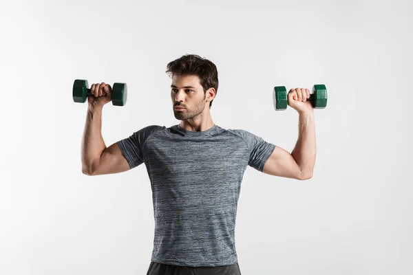 Image Bel Homme Athlétique Faisant Exercice Avec Des Haltères Tout — Photo