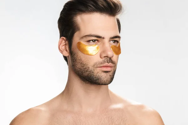 Photo Serious Half Naked Man Eye Patches Posing Looking Aside — Stock Photo, Image