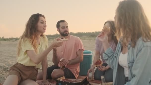 Una Felice Compagnia Amici Allegri Picnic Sulla Spiaggia — Video Stock