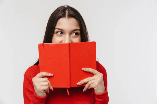 Portret Van Een Vrij Vrolijke Jonge Brunette Vrouw Dragen Casual — Stockfoto