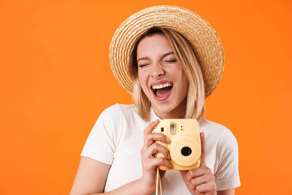 Portrait Lovely Cheerful Young Blonde Woman Wearing Casual Clothes Standing — Stock Photo, Image