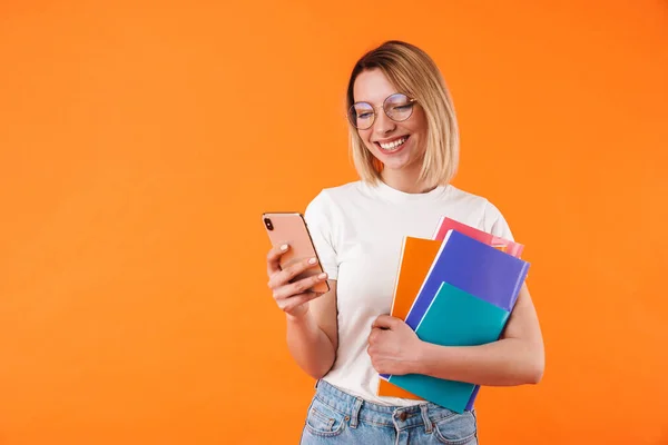 Portrait Lovely Cheerful Young Blonde Woman Wearing Casual Clothes Standing — Stock Photo, Image