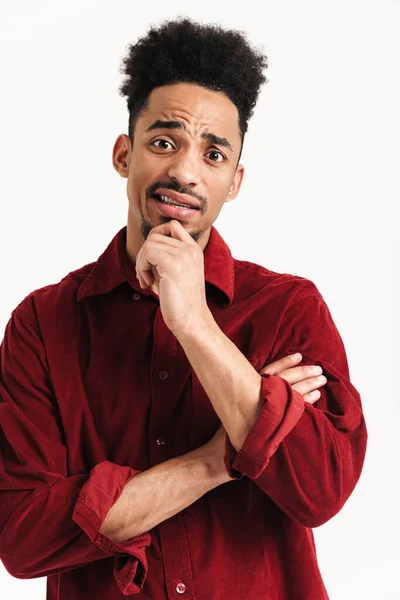 Image Thinking Confused African Young Man Posing Isolated White Wall — Stock Photo, Image