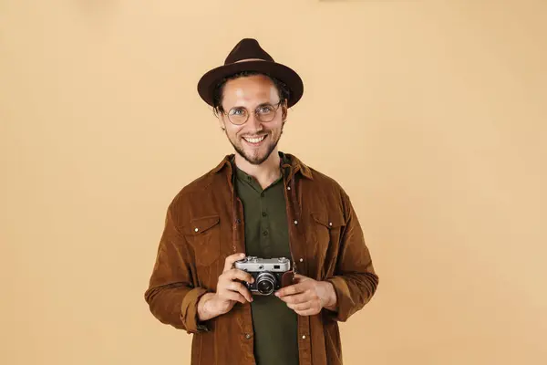 Bild Eines Gut Aussehenden Mannes Mit Brille Und Hut Der — Stockfoto